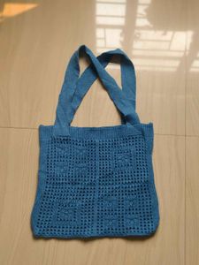 Blue Knitted Tote Bag