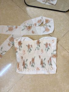Floral Sweetheart Tube Top with Scarf