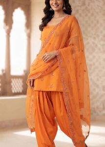 Orange Embroidered Kurta Set with Dupatta