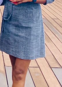 Chic Grey Textured A-Line Dress with Belt