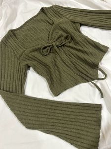 Y2k Ribbed Knit Tie Front Top