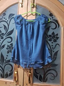 Blue Off-Shoulder Ruffled Top