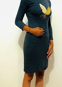 Elegant Dark Green Sequin Feather Dress