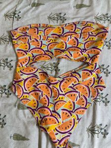 Watermelon Print Strapless Swimsuit
