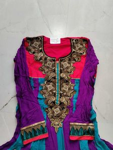 Vibrant Striped Anarkali Gown with dupatta and pan