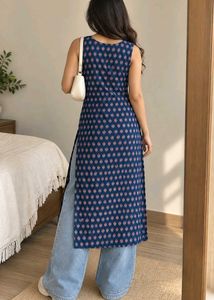 Navy Blue Printed Kurta