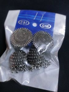 Oxidized Silver Jhumka Earrings