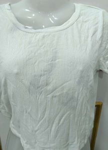 Ribbed Cropped White T-Shirt