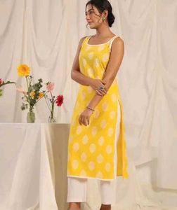 Vibrant Yellow Ethnic Kurta with white la