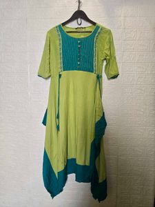 Stylish Lime &amp; Teal Asymmetrical Kurta