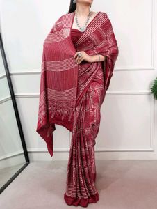 Maroon Satin silk saree
