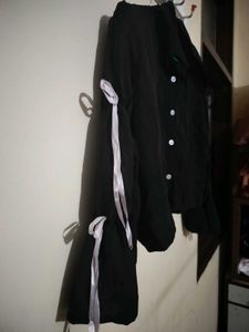 Chic Black Bell Sleeve Top with Ribbon Tie