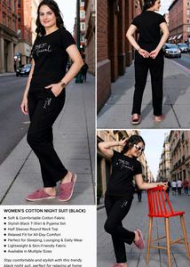 Women's Black Cotton Night Suit
