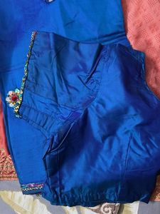 Vibrant Blue Embellished Saree with Blouse