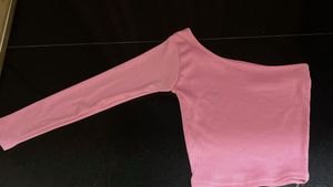 Pink One-Shoulder Long Sleeve Top
