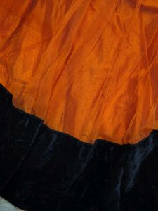 Elegant Orange &amp; Black Embroidered Anarkali Set