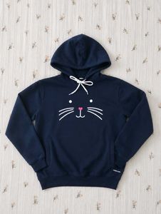 Navy Blue Cat Face Hoodie