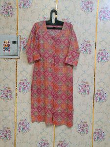 Pink &amp; Orange Geometric Print Kurta