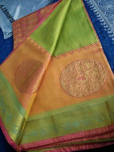 Elegant Green &amp; Orange Saree pure pattu