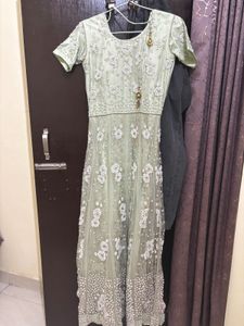 Elegant Mint Green Embellished Anarkali Gown