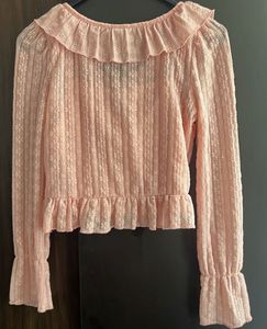 Sheer Lace Ruffle Tie-Front Top