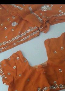 Elegant Orange Embroidered Saree