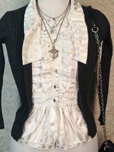 Chic Ruffled Cream Blouse &amp; Cardigan Set