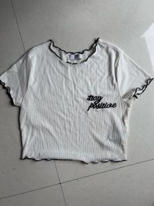 Cute White Ribbed Crop Top
