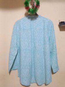 Light Blue Printed Button-Up Shirt