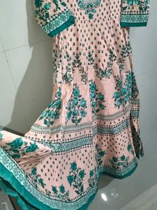 Peach Floral Print Anarkali Kurta heavy
