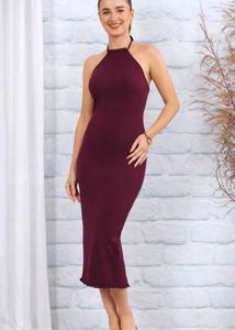 Burgundy Halter Midi Dress