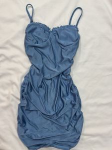 Blue Ruched Bodycon Mini Dress