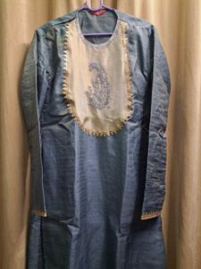 Men's Gray Silk Blend Kurta