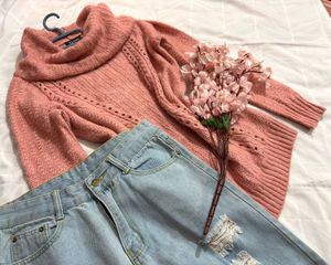 🎉Buy1 Get1 Free🎉Pink Knit Sweater R