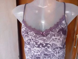 Purple Floral Lace Trim Cami Top