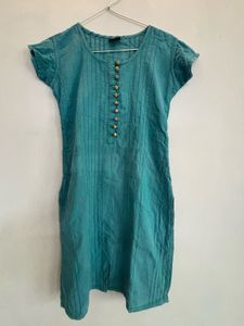 sea green Kurthi with wooded button