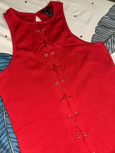 Red Lace-Up Sleeveless Dress