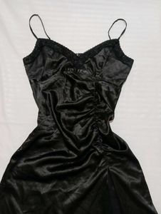 Satin Slip Dress with Lace Trim