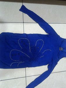 Blue Embellished turtle neck Tunic Top