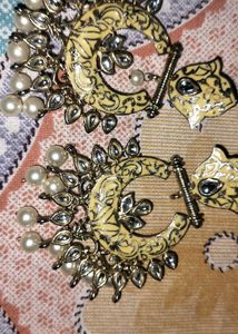 Bohemian Pearl &amp; Crystal Crescent Moon Earrings