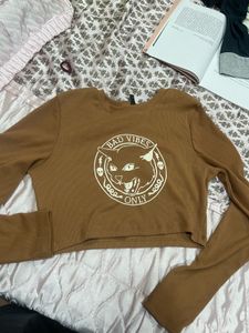 Brown Graphic Print Crop Top