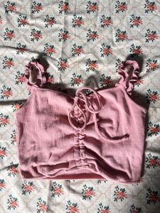 Cute Pink Ribbed Crop Top