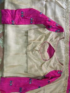 Designer Saree with Pink Border
