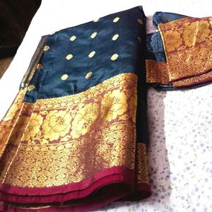 Elegant Teal Blue Silk Saree