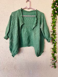 Green Cropped Knit Cardigan