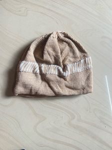 Beige Knit Beanie Hat