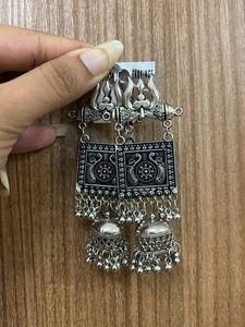 Trishul Shaped Oxidised Jhumka Earrings