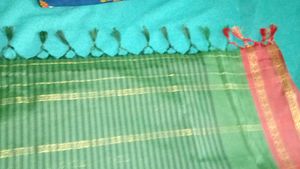 Green Saree with Golden Stripes