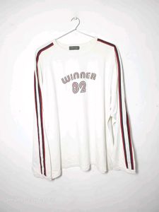 White Long Sleeve T-Shirt with Striped Sleeves
