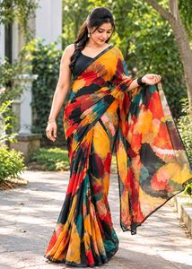 Vibrant Abstract Print Saree